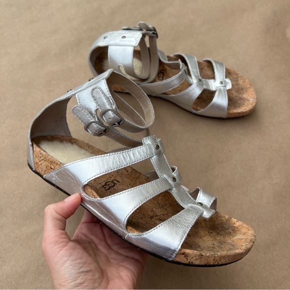 UGG Shoes - Uggs Silver Sandals Go Around Ankle Leather Size 7